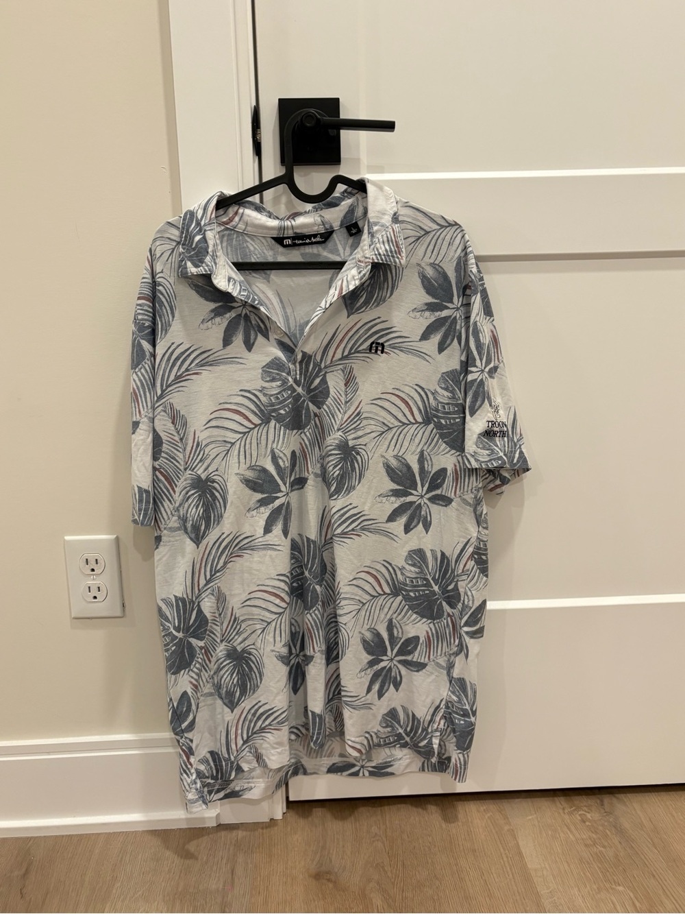 Travis Mathew Men's White Polo with Blue Floral Print